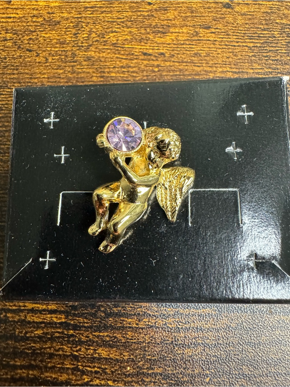 Vintage Avon Cherub Pin with Lavender Pink Stone - Angel Birthstone Pin July